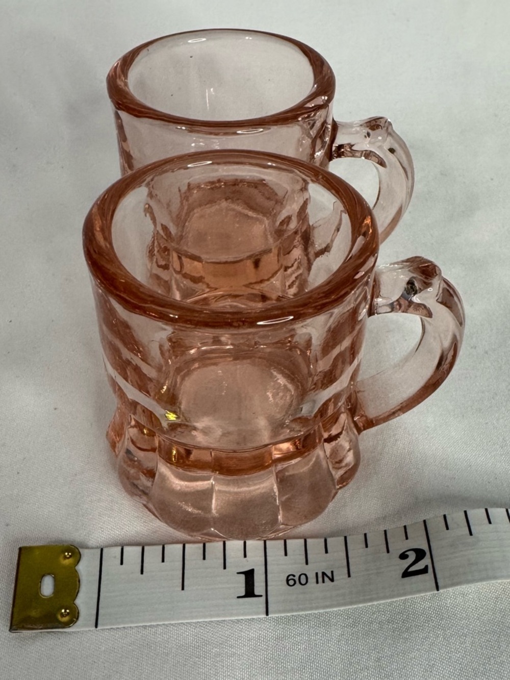 Vintage Pink Depression Glass Mini Mug Shot Glass Set of 2 | Toothpick Holders - Picture 5 of 7